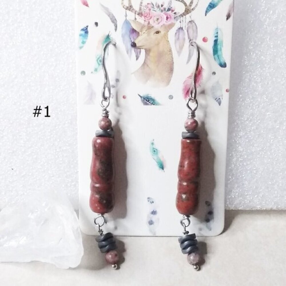 Unique! Red Jasper & Hematite - Elegant Dangle Earrings - Healing Stones